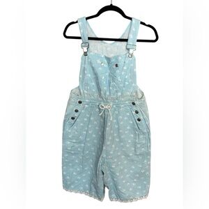 Vintage Gitano Coquette Girl Flower Blue And White Lace Shorts Overalls Romper